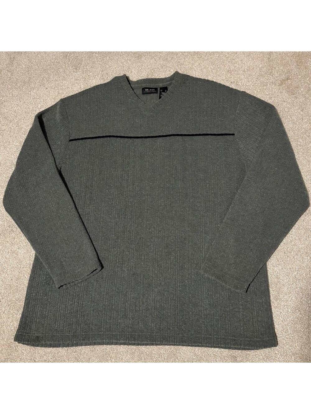 VTG AXCESS Claiborne Mens V-Neck Ribbed Sweatshirt Pullover Sweater Green, Sz XL